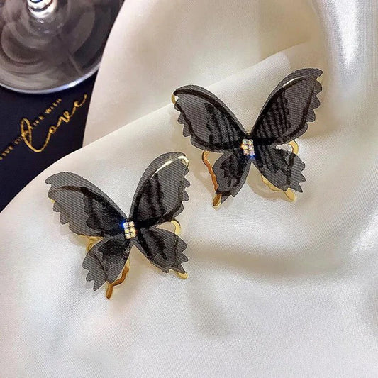 Black Organza French Butterfly Earrings