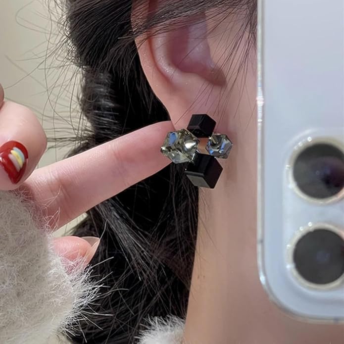 Black Cube Crystal Earrings