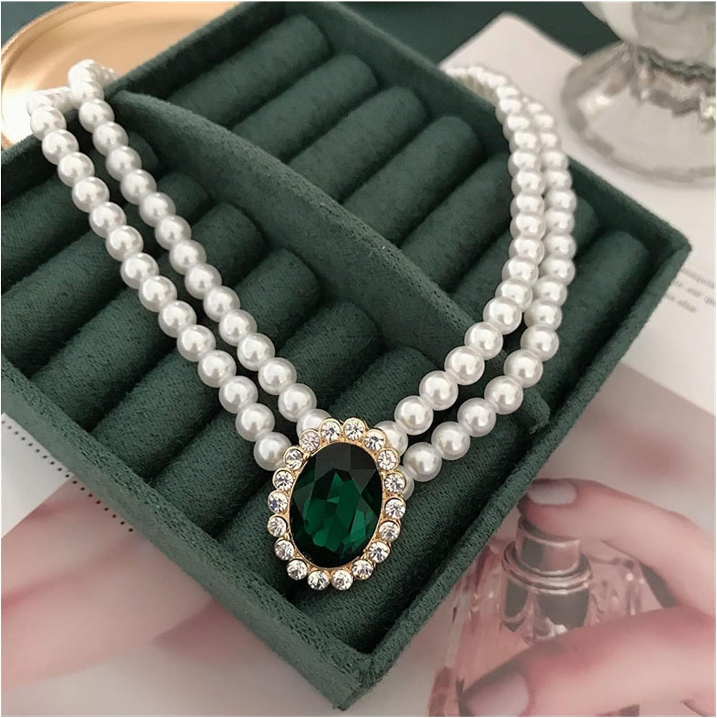 Pearl Double-Layer Necklace Pendant With Stud Earring