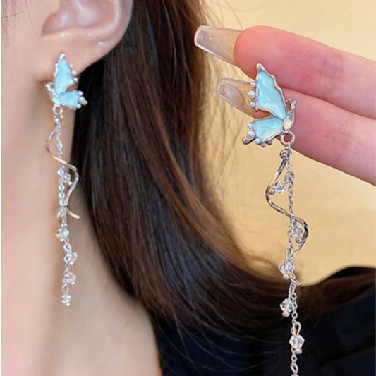 Long Butterfly Tassel Earrings