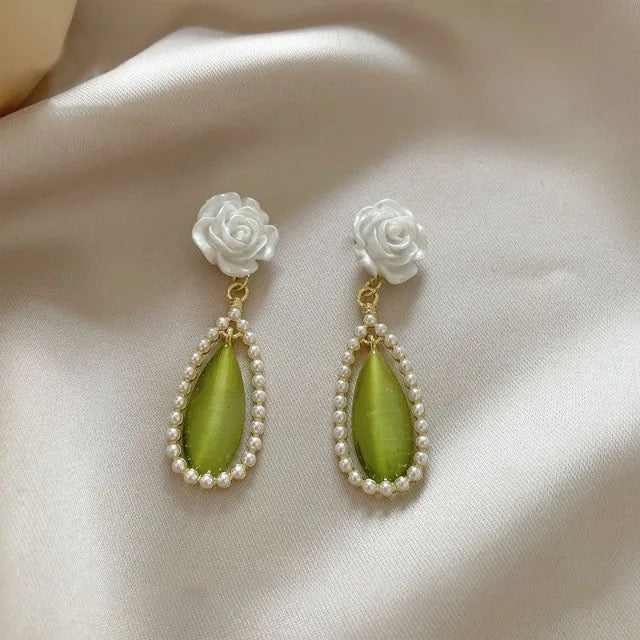 French Elegant Soft White Rose Pearl Green