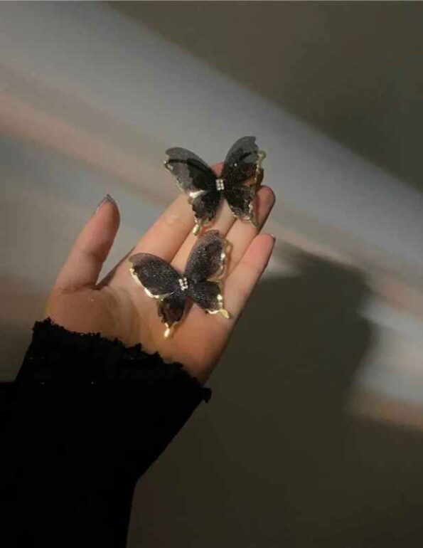 Black Organza French Butterfly Earrings