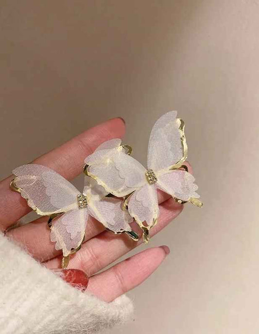 White Organza French Butterfly Earrings