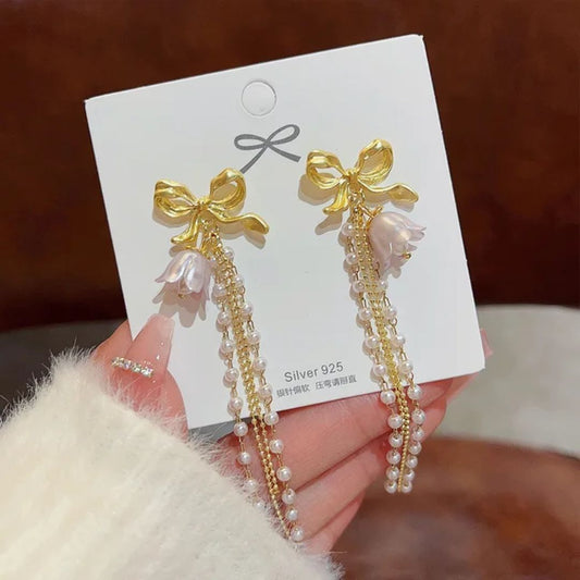 Bow Knot And Long Korean Earrings