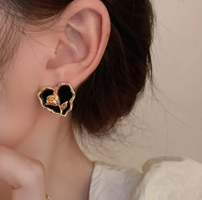 Tulip Flower Heart Stud Earring