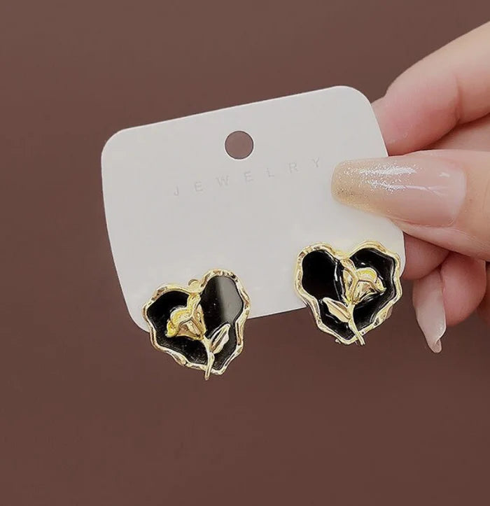 Tulip Flower Heart Stud Earring