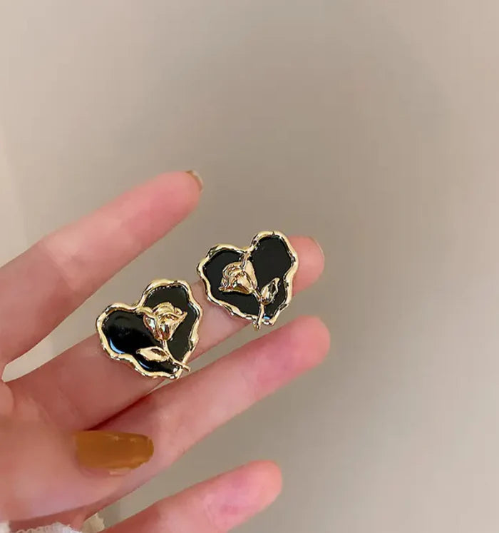 Tulip Flower Heart Stud Earring