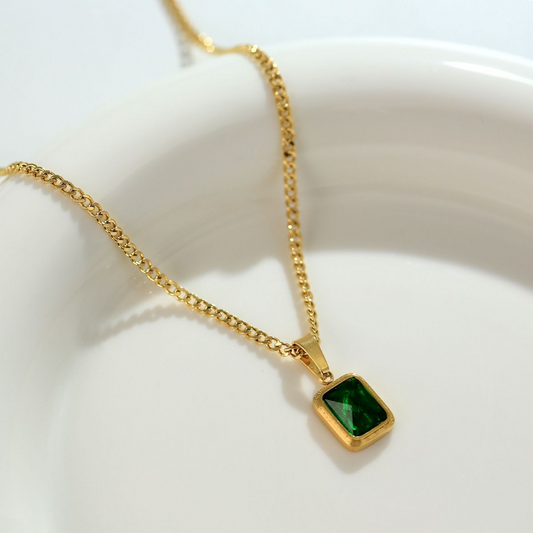 Green Pendant Gold-Plated Necklace