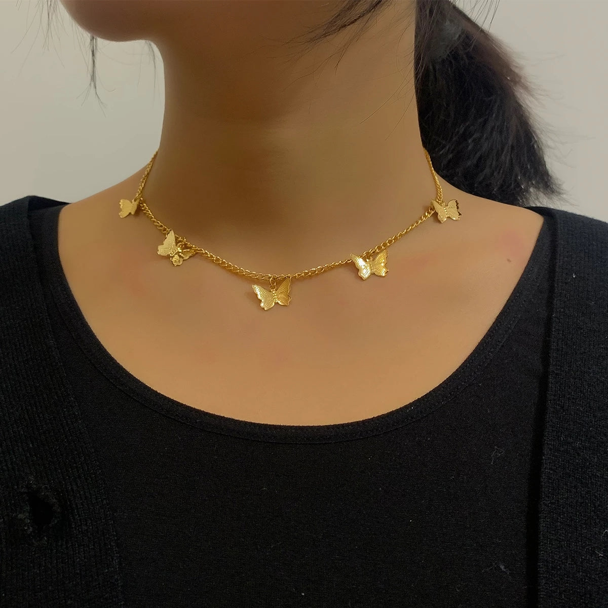 Gold Butterfly Charm Chain Necklace