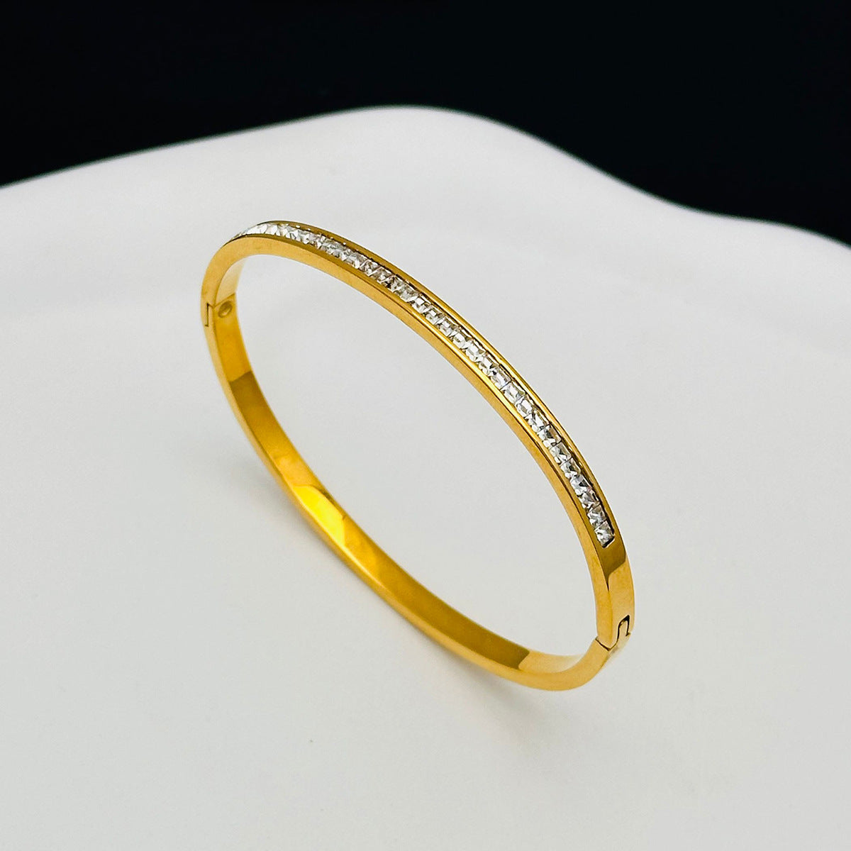 Gold-Plated Bangle Bracelet with Sparkling Cubic Zirconia