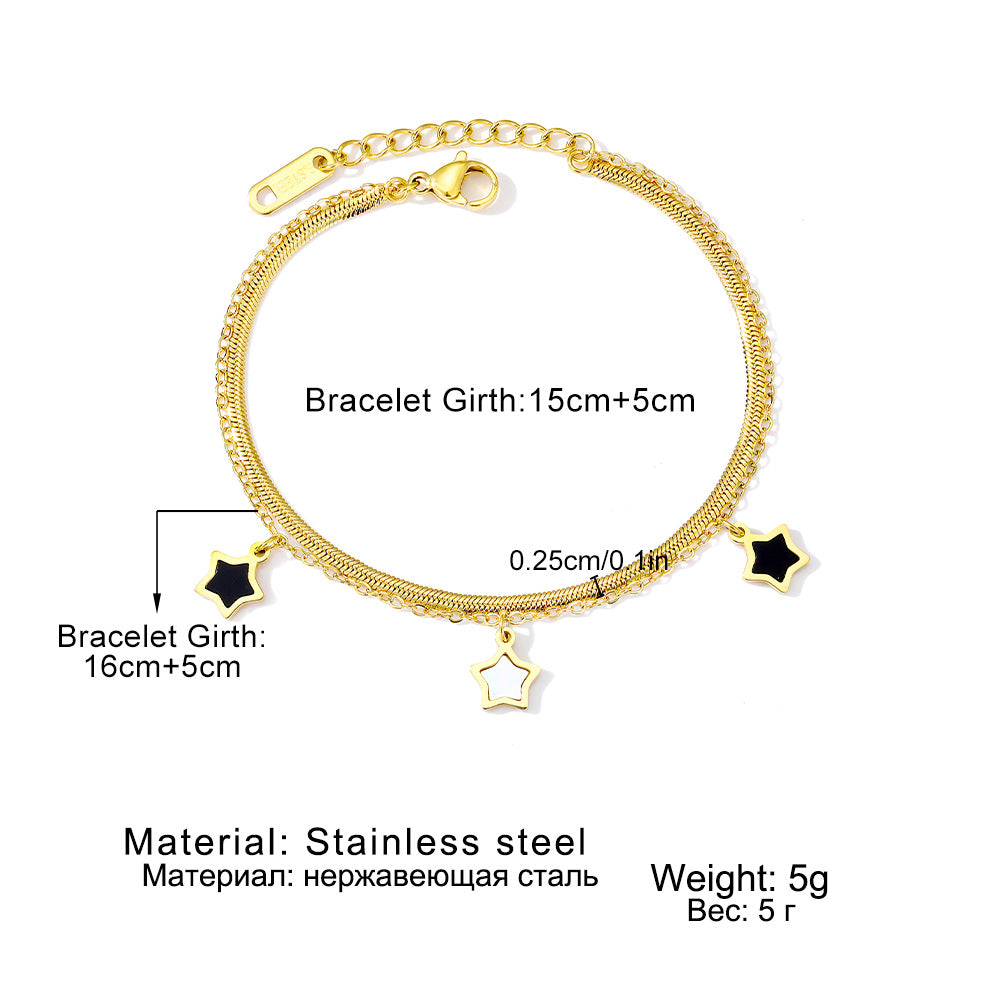 Snake Chain Double Layer Star Charms Loose Bracelet