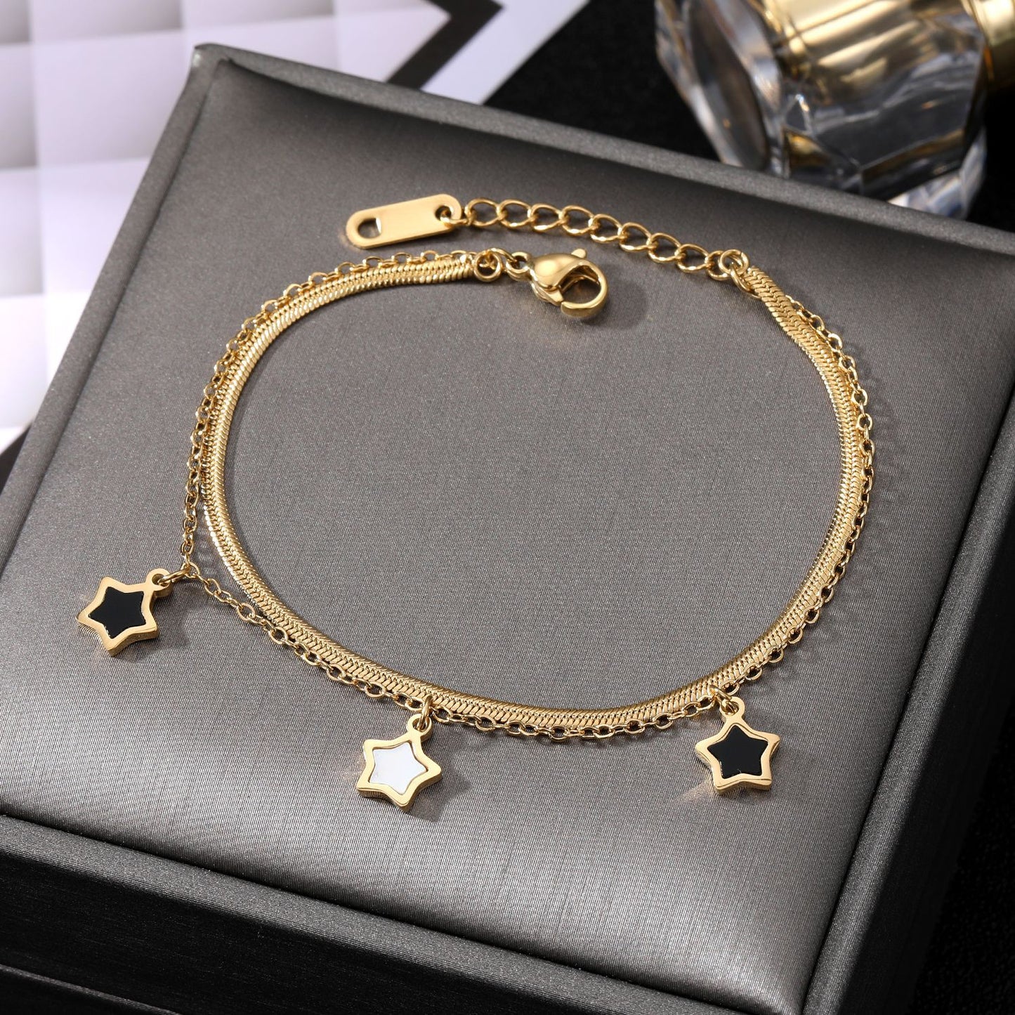 Snake Chain Double Layer Star Charms Loose Bracelet