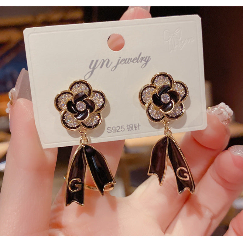 Black Rose Bow Knot Earrings