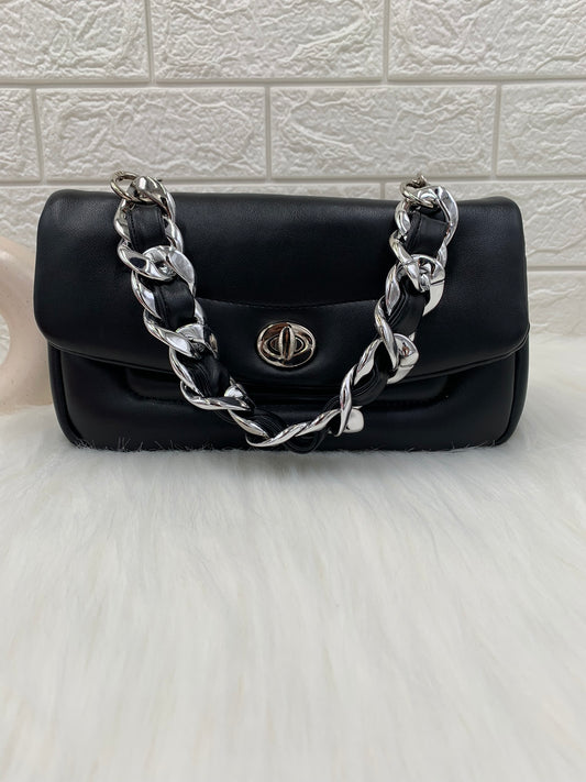 Black Solid Handheld Bag with Twisted Lock