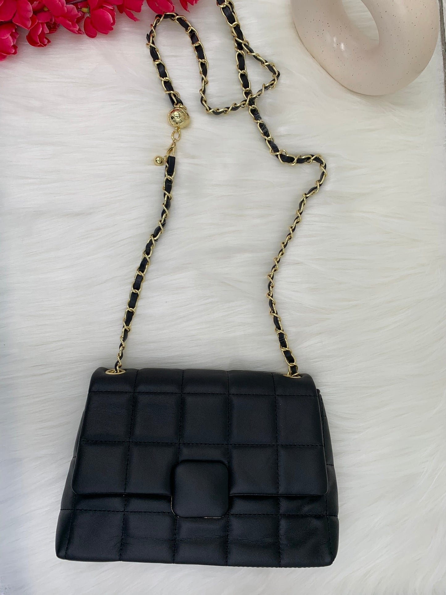 Textured Structured Satchel Bag With Quilted