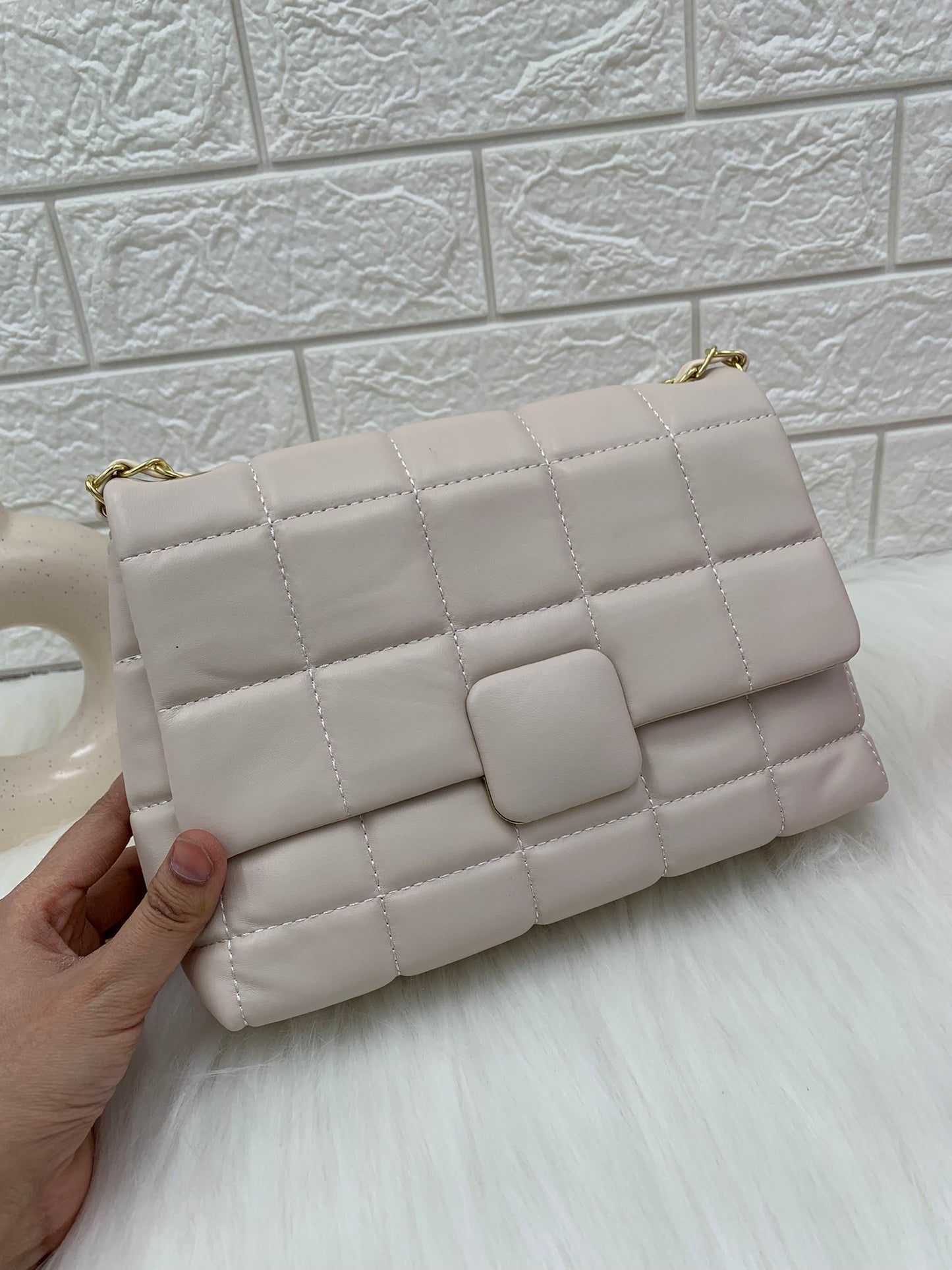 Textured Structured Satchel Bag With Quilted