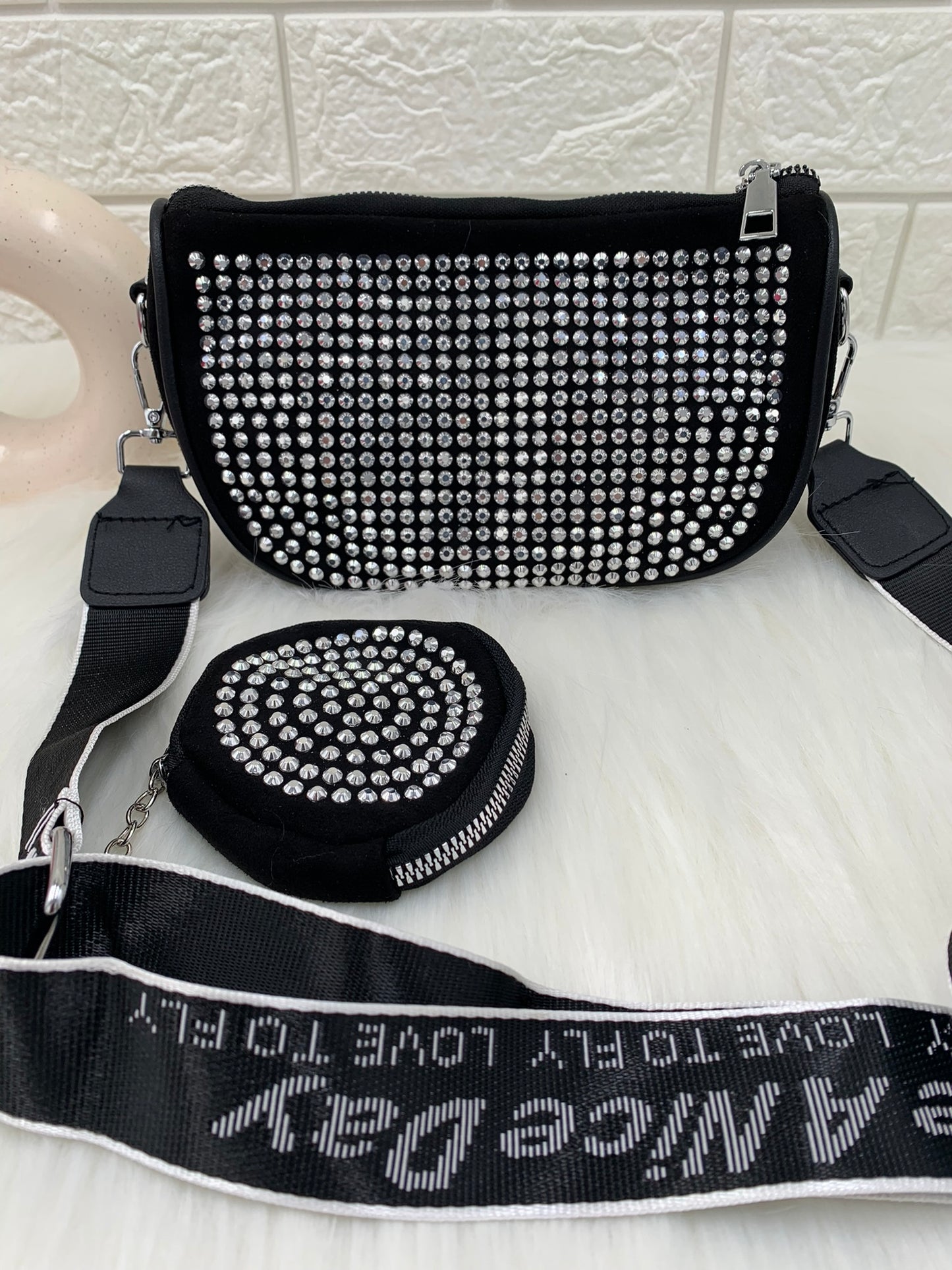 Silver Stone Crossbody Bag With Pouch