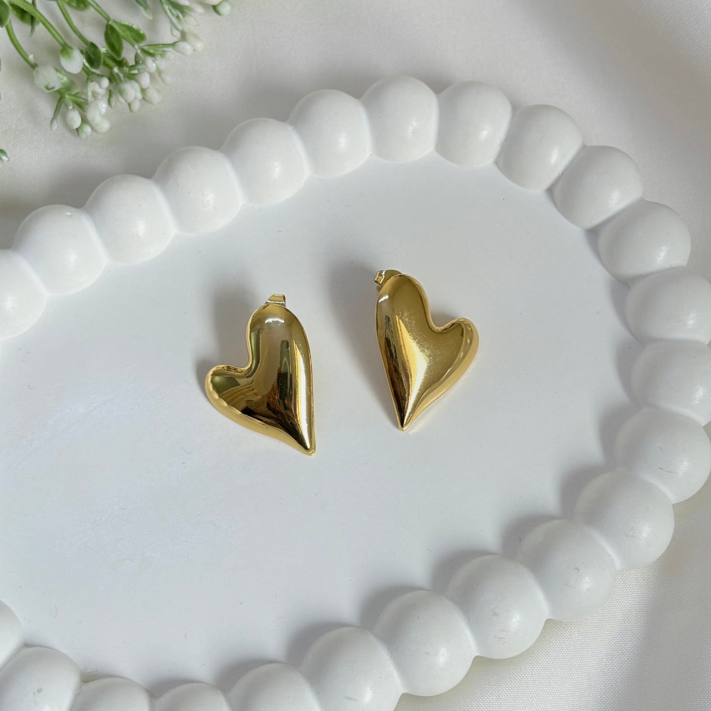 Heart Shaped Gold Pleated Earrings | Waterproof & Tarnish Free