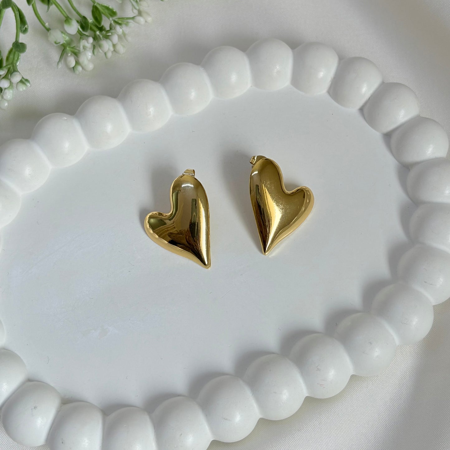 Heart Shaped Gold Pleated Earrings | Waterproof & Tarnish Free