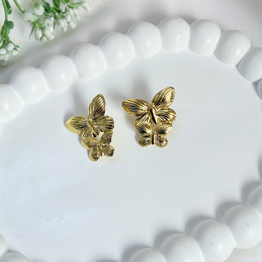 Two Butterfly Stud Earrings Stainless Steel | Waterproof