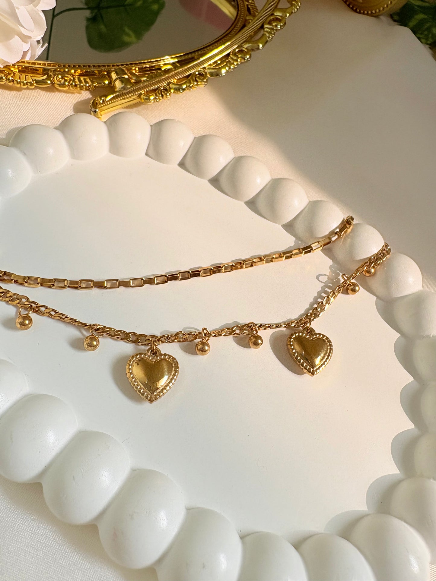 Gold-Plated Multi-Layer Heart Charm Bracelet