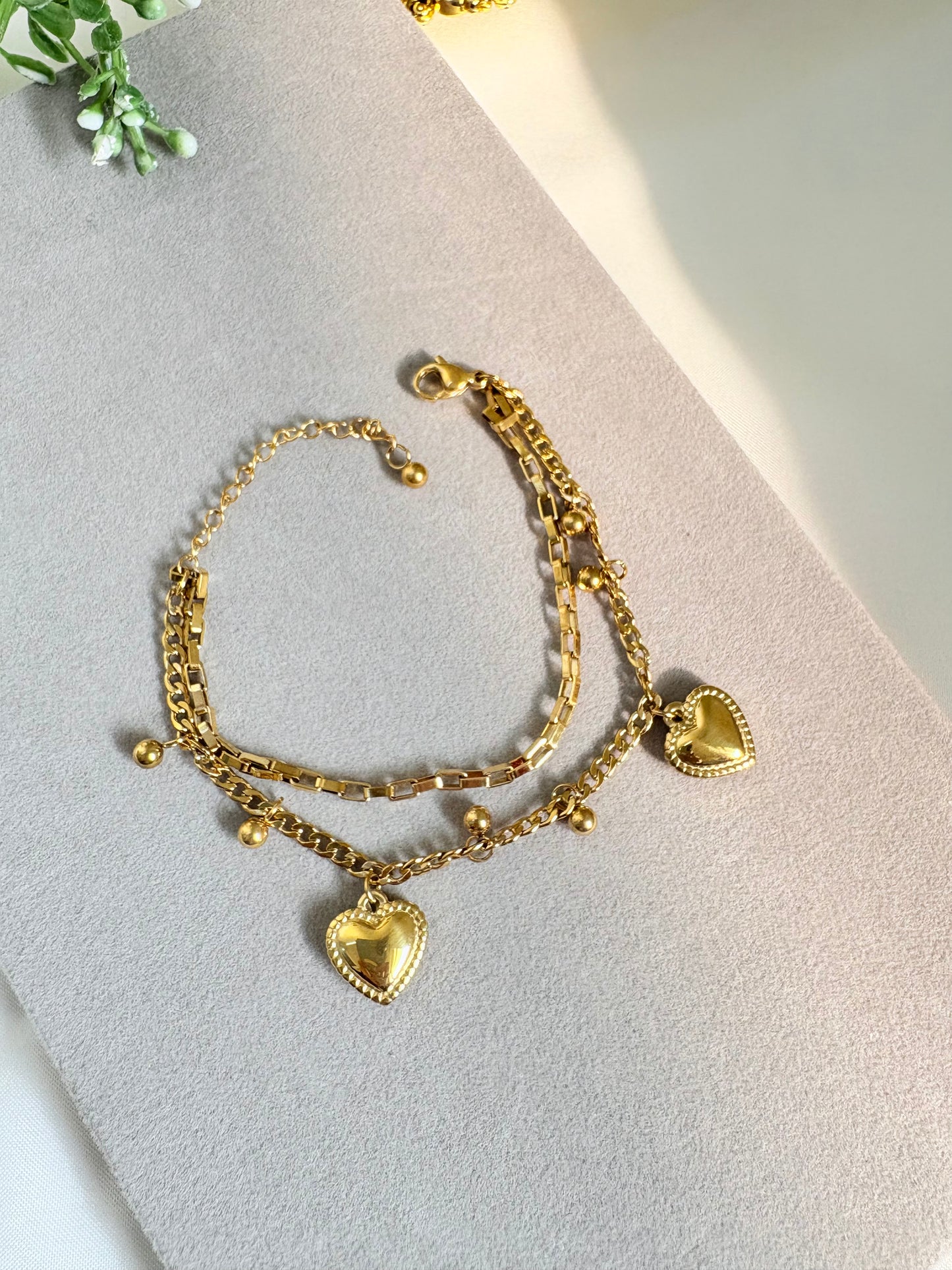 Gold-Plated Multi-Layer Heart Charm Bracelet