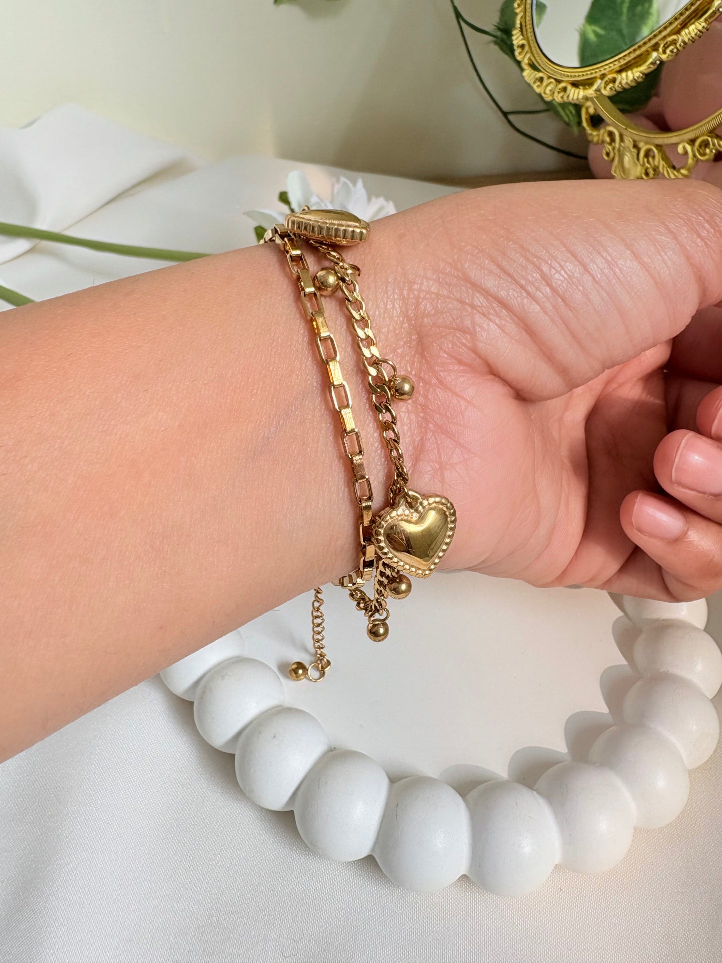 Gold-Plated Multi-Layer Heart Charm Bracelet