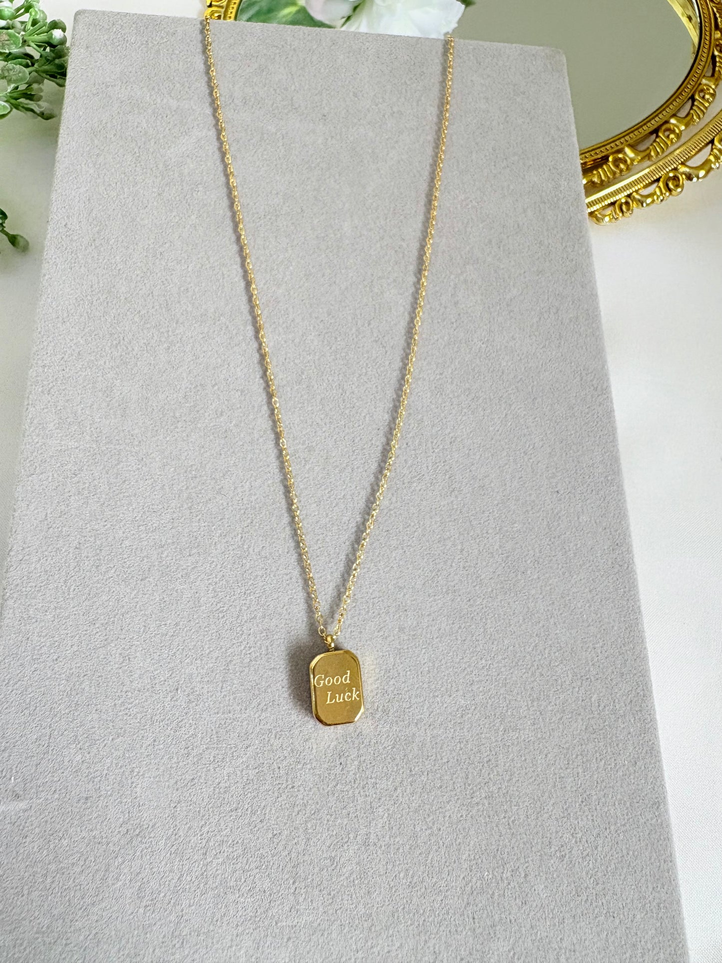 Square Good Luck Necklace Gold Pleated