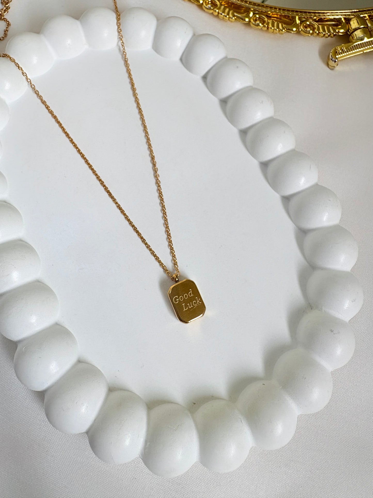 Square Good Luck Necklace Gold Pleated