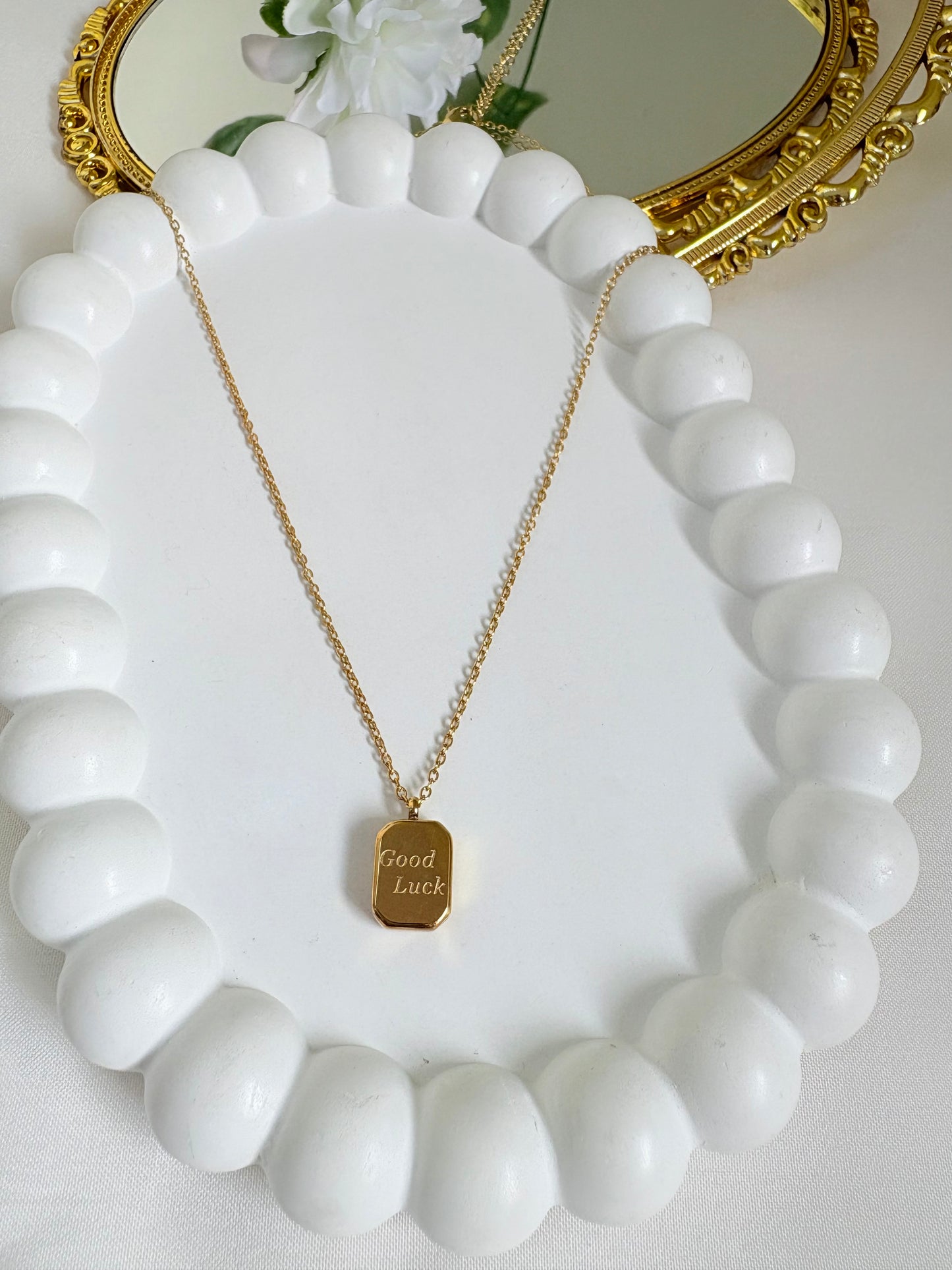 Square Good Luck Necklace Gold Pleated