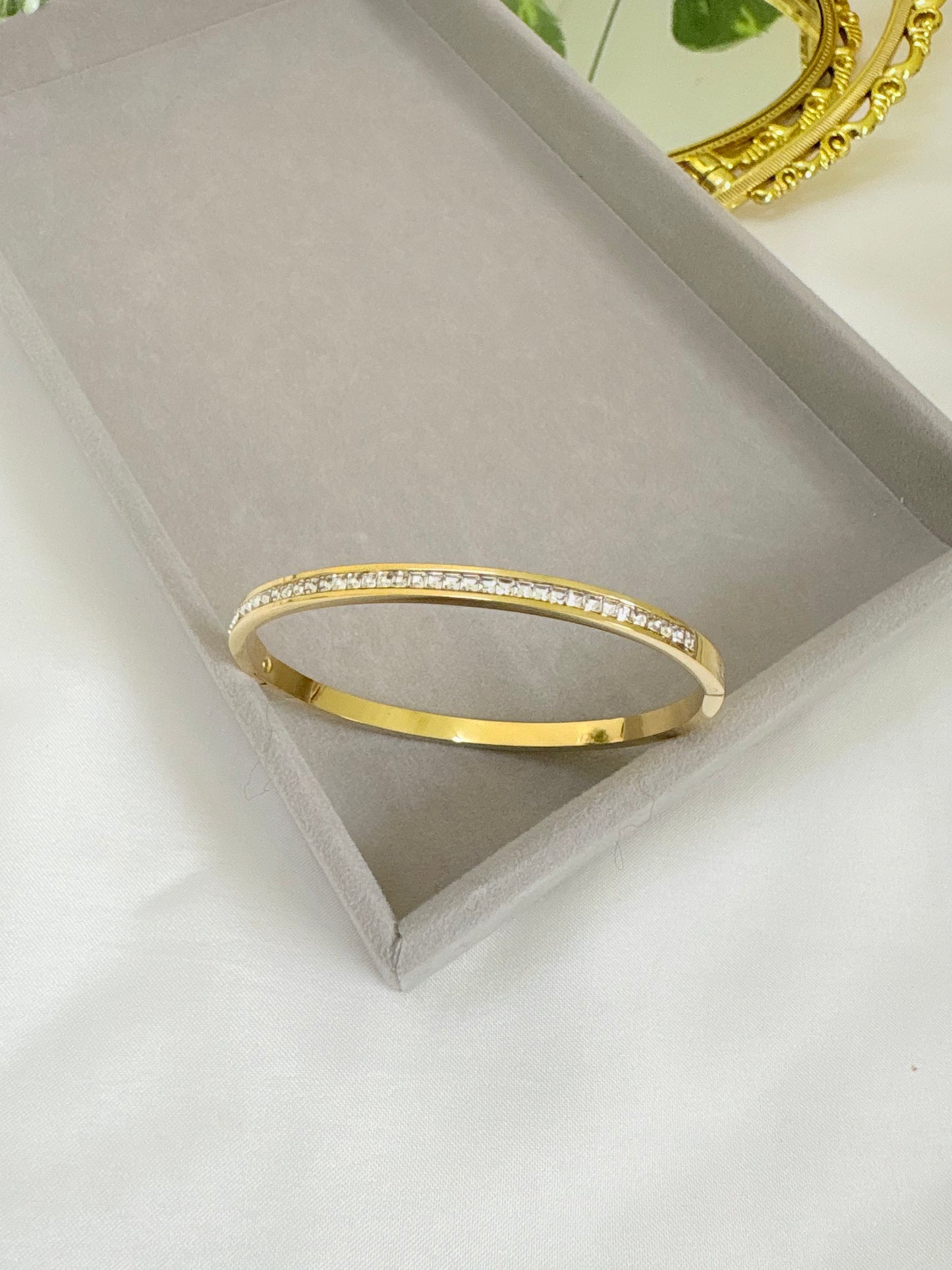 Gold-Plated Bangle Bracelet with Sparkling Cubic Zirconia