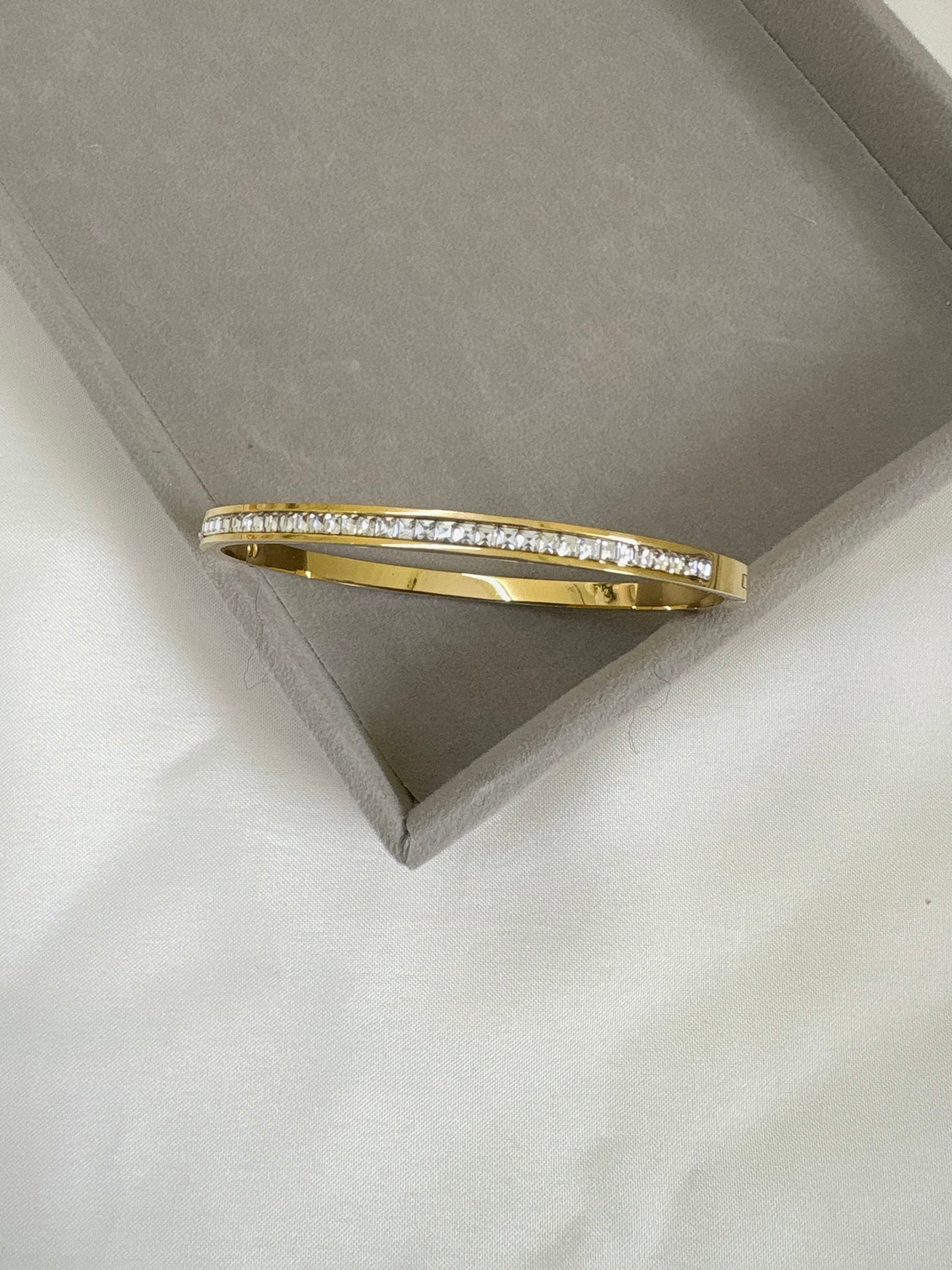 Gold-Plated Bangle Bracelet with Sparkling Cubic Zirconia