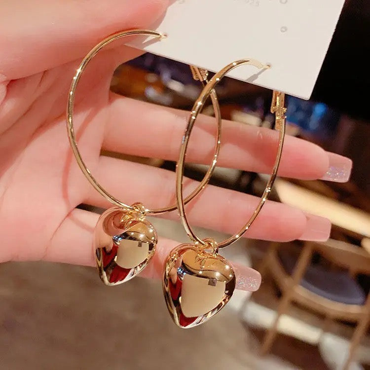 Elegant Lady's Heart Pendant Earrings Korean Fashion