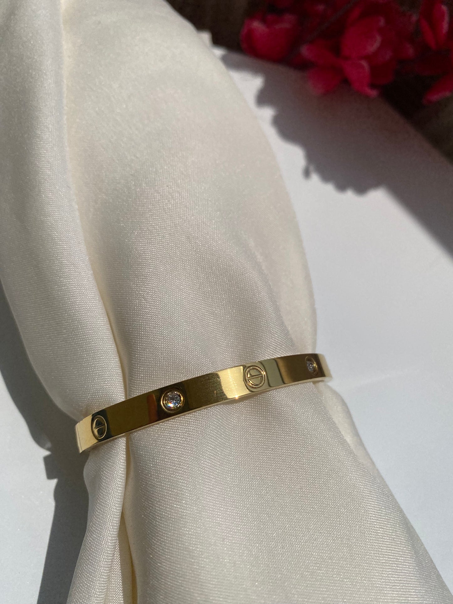 Gold Plated American Diamond Bangle-Style Bracelet