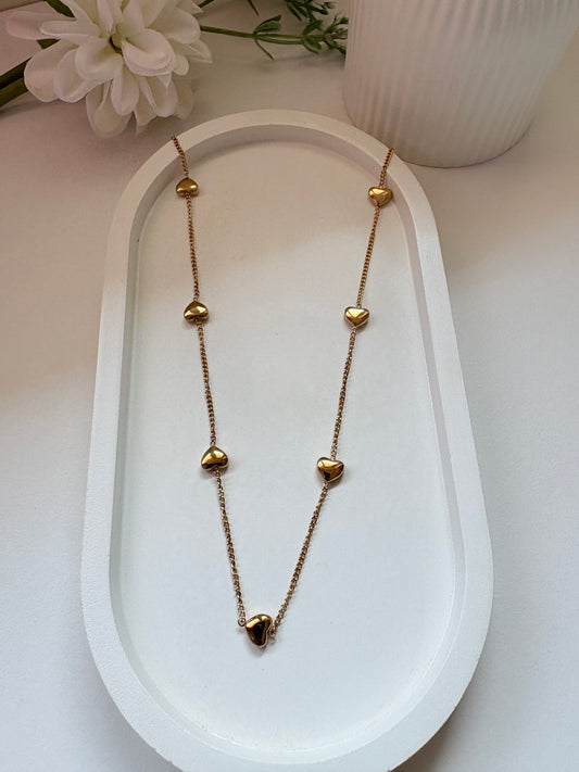 Gold Pleated Stainless Steel Mini Heart Necklace