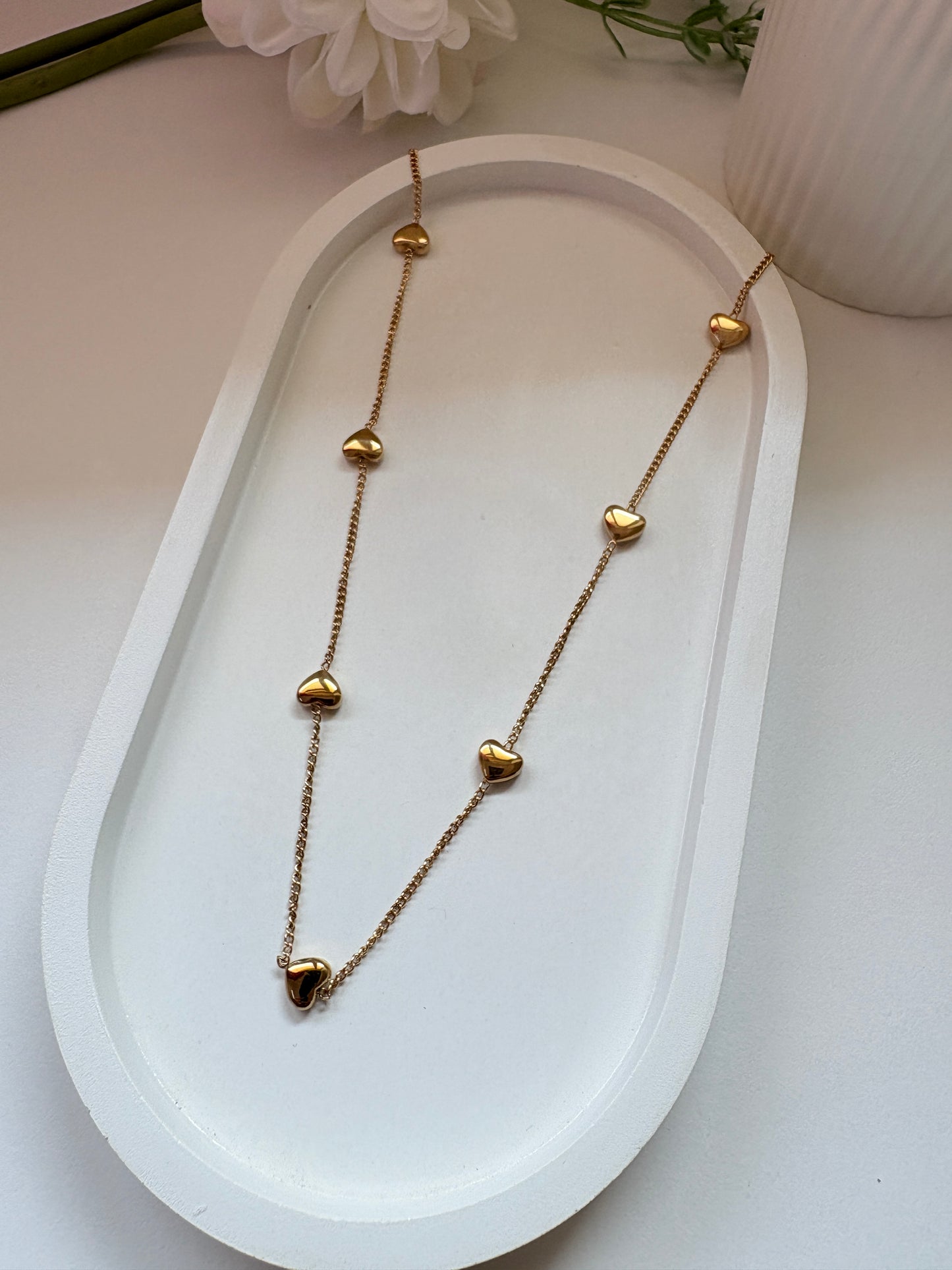 Gold Pleated Stainless Steel Mini Heart Necklace