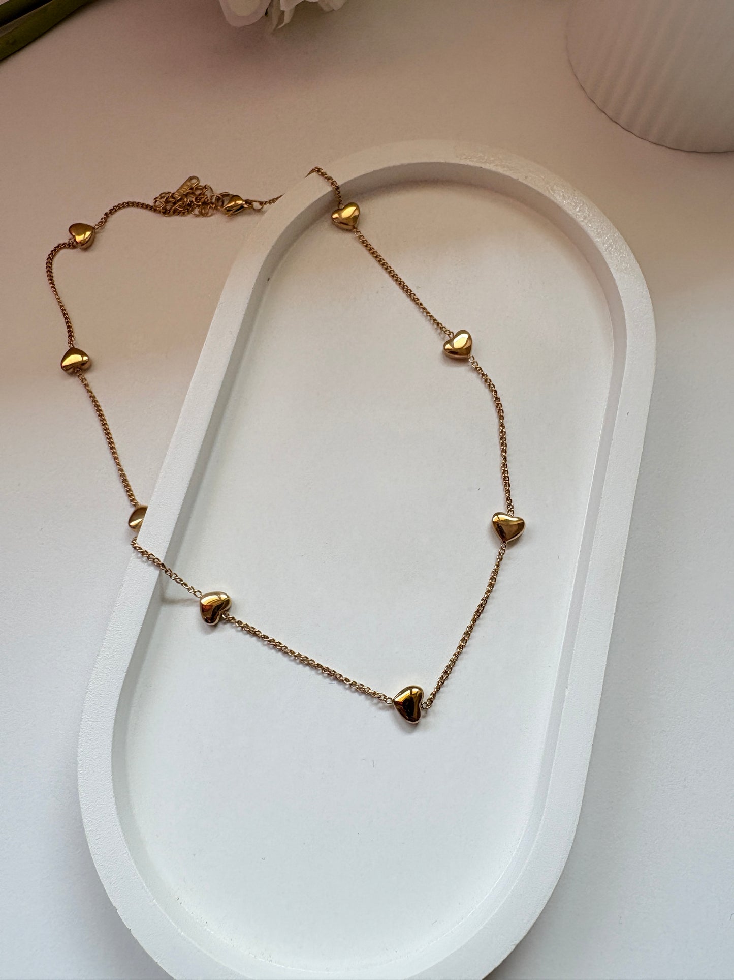 Gold Pleated Stainless Steel Mini Heart Necklace