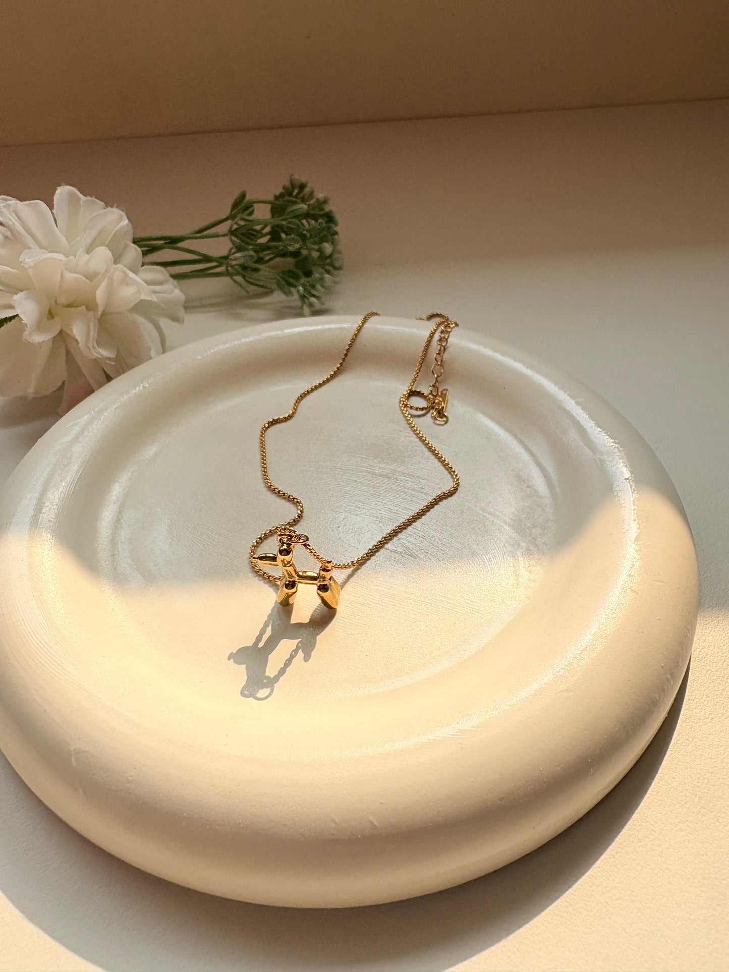 Gold Pleated Balloon Dog Pendant Necklace
