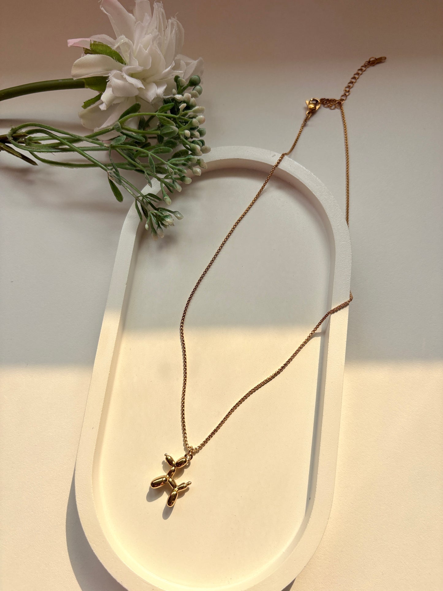 Gold Pleated Balloon Dog Pendant Necklace
