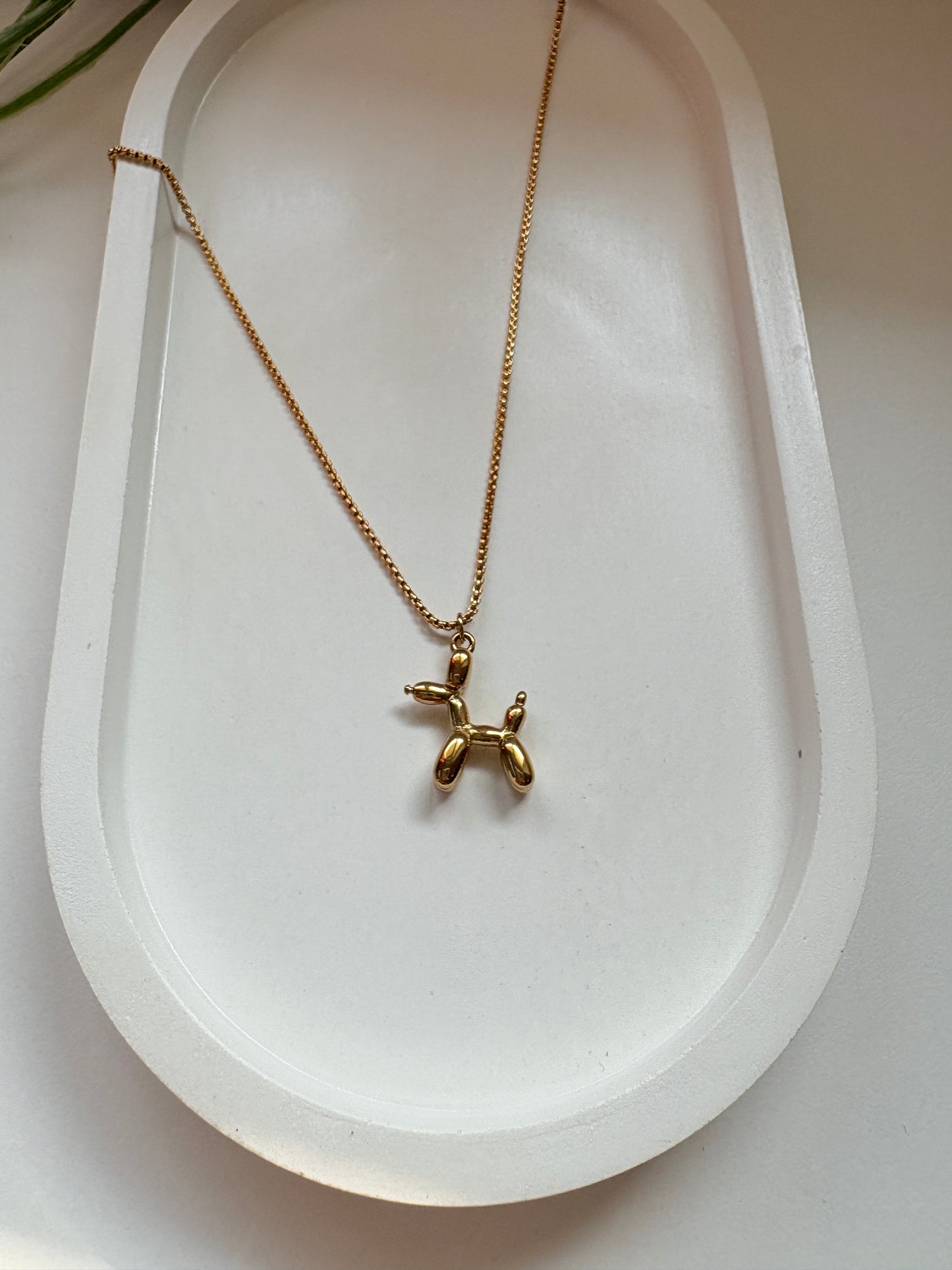 Gold Pleated Balloon Dog Pendant Necklace