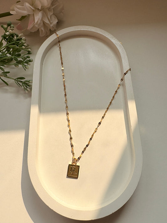 Minimalist Gold Floral Square Pendant Necklace