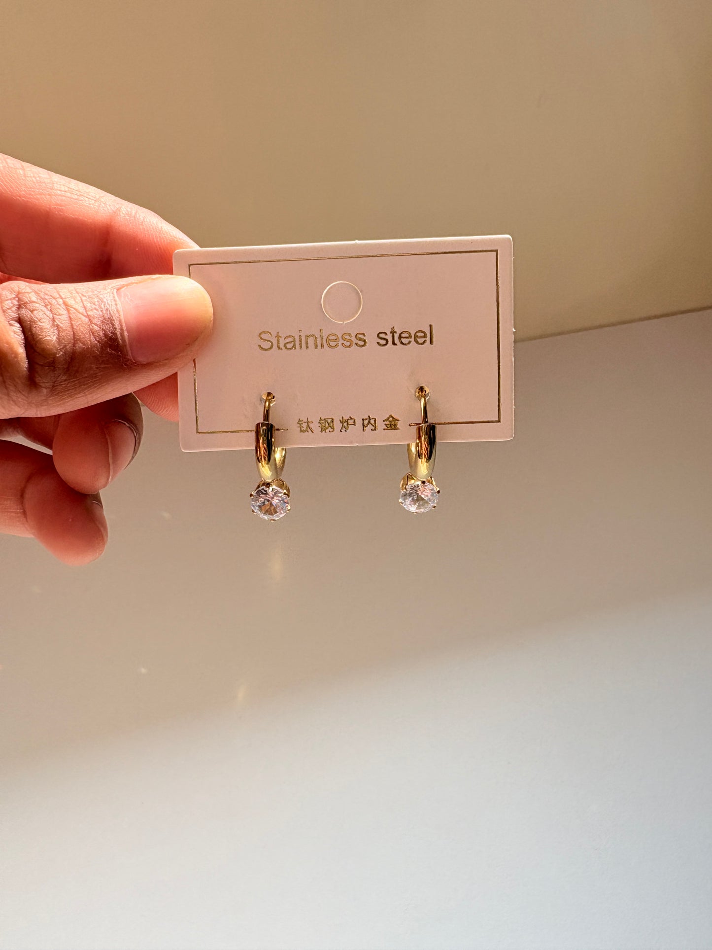 Golden Hoop Earrings with Round Crystal Drop