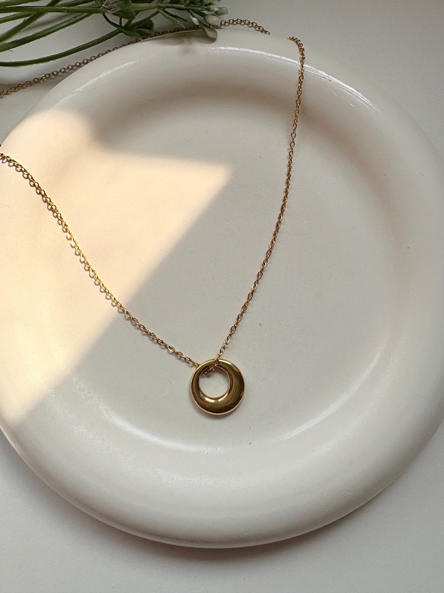 Golden Crescent Circle Pendant Necklace