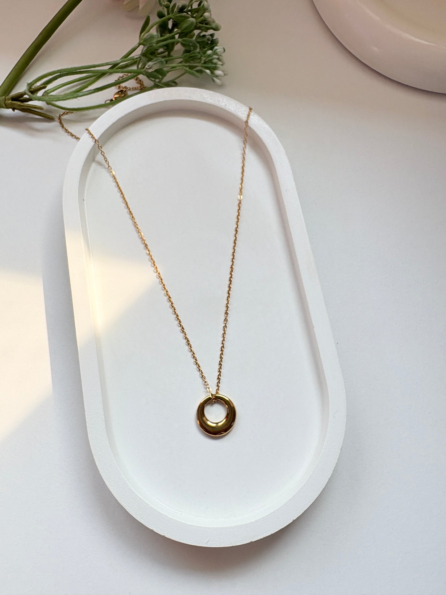 Golden Crescent Circle Pendant Necklace