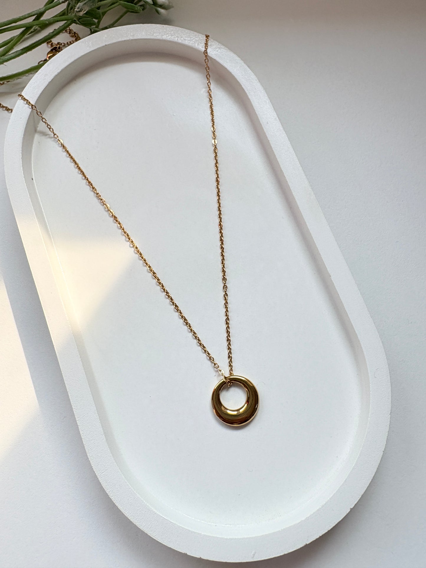 Golden Crescent Circle Pendant Necklace