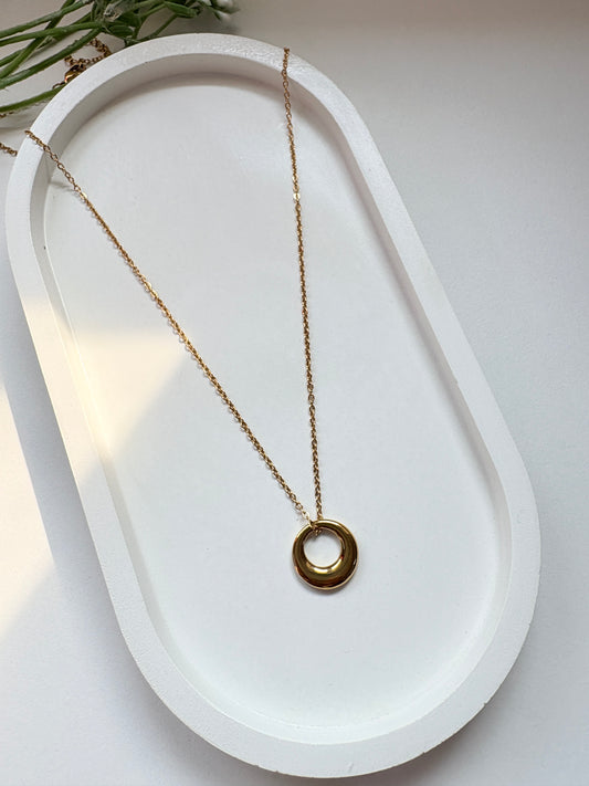 Golden Crescent Circle Pendant Necklace