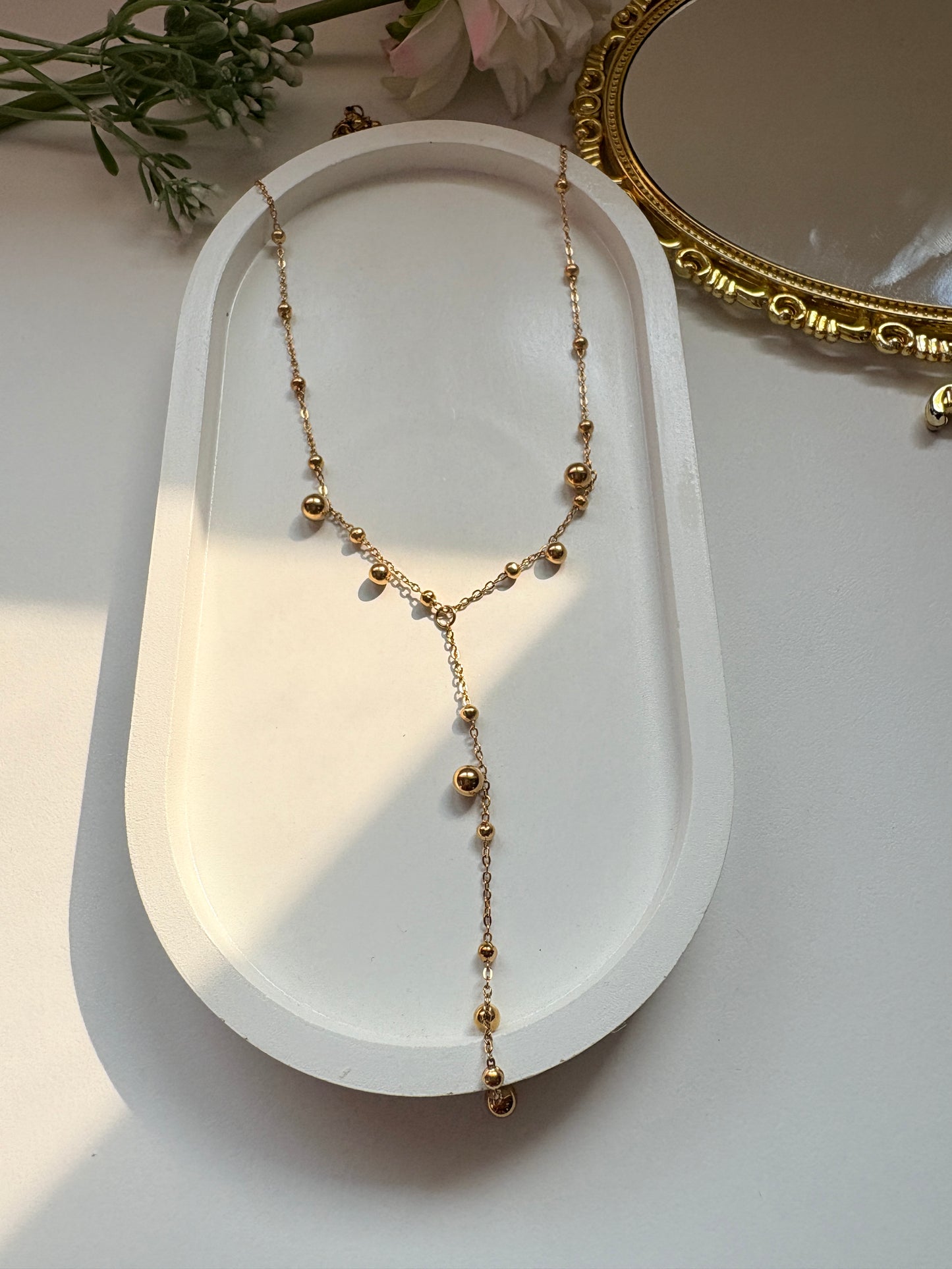 Elegant Gold Beaded Y-Chain Necklace