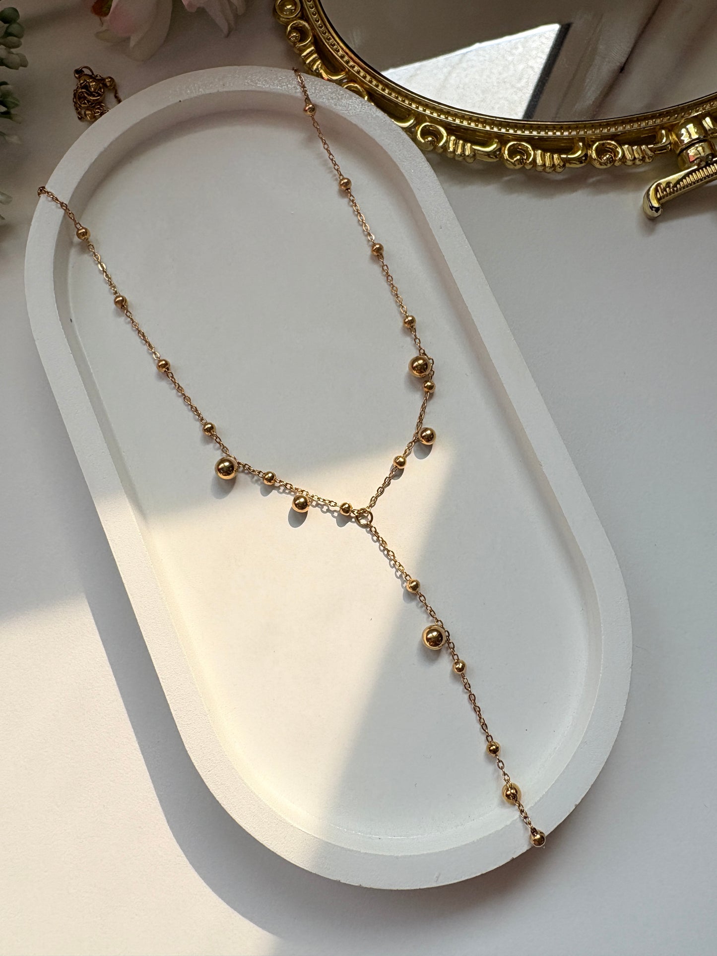 Elegant Gold Beaded Y-Chain Necklace
