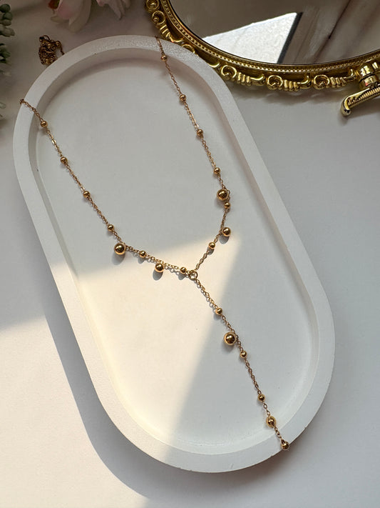 Elegant Gold Beaded Y-Chain Necklace