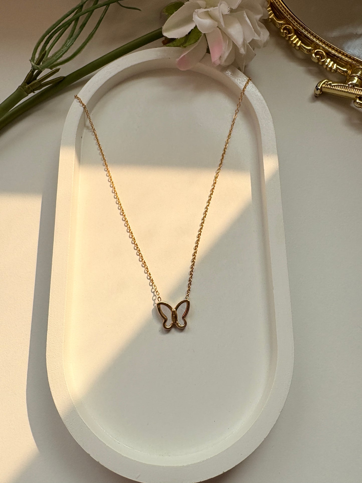 White Butterfly Gold Pendant Necklace